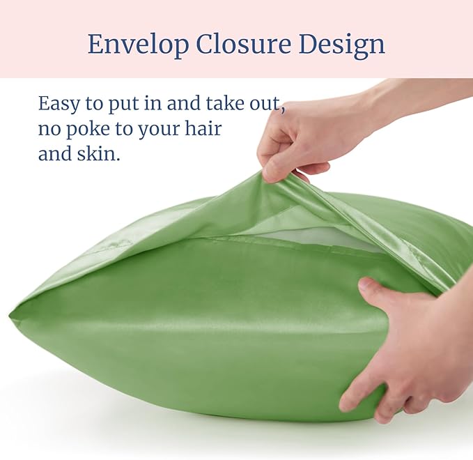 BEDELITE Satin Pillowcase for Hair and Skin, Super Soft and Cooling Similar to Silk Pillow Cases 2 Pack with Envelope Closure, Gift for Women Men(20"x30" Queen Size, Sage Green)