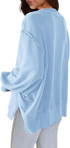 Nirovien Womens Oversized Crewneck Sweatshirt Side Slit Long Sleeve Pullover Slouchy Fit Tops