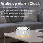 Alarm Clock Sound Machine White Brown Noise Machine with 30 Sleeping Sounds for Baby Kids Adults Night Light Bedroom 2 Alarms Backup Battery 32-Level Vol 15 Wake up Sounds for Mild Heavy Sleeper
