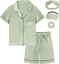 EPLAZA Kids Satin Pajamas Sets Girls Boys Button-Down Silky Pajamas Sleepwear with Hairband Eye Mask Hair Tie