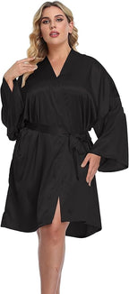 Women's Plus Size Short Silky Bathrobes Satin Kimono Robes Bride Bridesmaid Loungewear Soft Nightgown