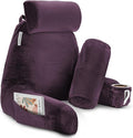 Clara Clark Reading Pillow with Shredded Memory Foam Includes 2 Neck and Lumber Support Pillows, Designed for Sitting Up in Bed and Couch, Back and Arms Adjustable Support for Adults & Teens, Purple