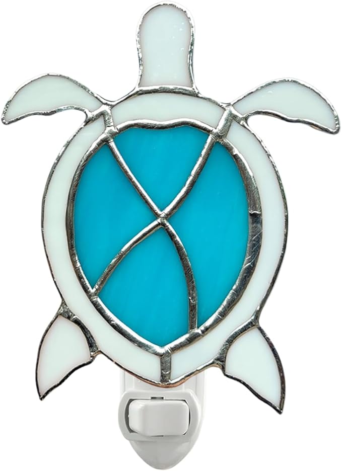 CHEZBABY Stained Glass Night Light Plug into Wall Accent Nightlight Lamp Decorative for Hallway Bedroom Kitchen Home Decor(Turtle)