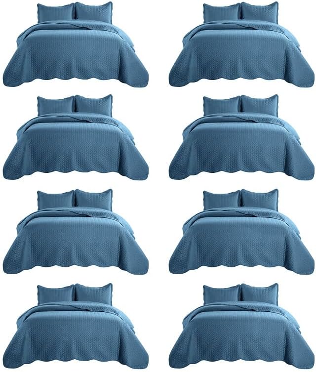 IR Imperial Rooms 8 Pack California King Quilt Bedding Set (118"x106") - Bulk Wholesale for Hotels, Guest Bedroom & Airbnbs - Lightweight Microfiber Reversible Embossed Quilts Bedspread (Light Blue)