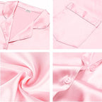 SWOMOG Long Sleeve Pajamas Set Silk Satin Sleepwear Button Down Pjs Loungewear with Pocket