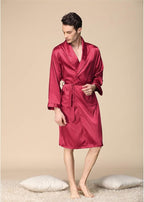 Mens Satin Robe,Silk Long Sleeve House Kimono Bathrobe,Soft Loungewear Dragon Robe