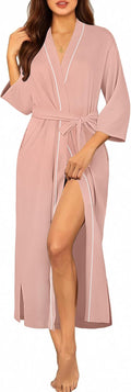 Ekouaer Robes for Women Long Knit Bathrobe Lightweight 3/4 Sleeves Kimono Robe Soft Sleepwear with Pockets S-XXL
