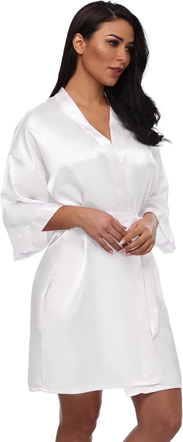 Women's Short Silky Robes Womens Satin Bathrobe Bride Bridesmaid Wedding Party Sleepwear Loungewear