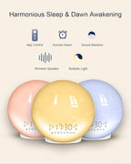Smart Sunrise Alarm Clock with No Signup APP Control & Wake-Up Light, 4 Alarms, White Noise, FM Radio, Wireless Speaker, White
