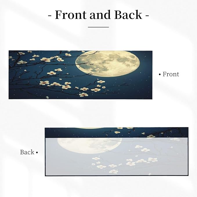 Full Moon Night with Cherry Blossoms Curtain Valance Peach Skin Velvet Printed Window Valance with Rod Pocket Light Filtering for Kitchen Bathroom 54x18in