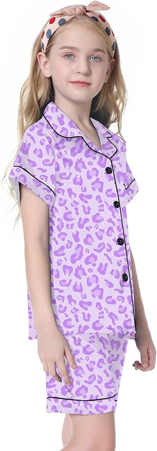 Umeyda Women & Girls Pajamas Set, Soft Satin Lightweight Silk Button-Down Top with Shorts 2 Piece PJS for Mom Boys Kids Gifts
