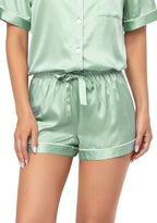 Serenedelicacy Women's Satin Pajama Set 2-Piece Sleepwear Loungewear Button Down Short Sleeve Silky PJ Set