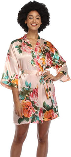 MissNina Women's Floral Satin Kimono Robes Short Silky Bridesmaid Robes Sleepwear
