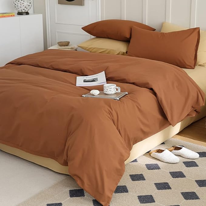 CLOTHKNOW Brown Queen Comforter Set Pumpkin Bedding Comforter Sets Soft Rust Comforter Caramel Queen Comforter with 2 x Pillow Cases