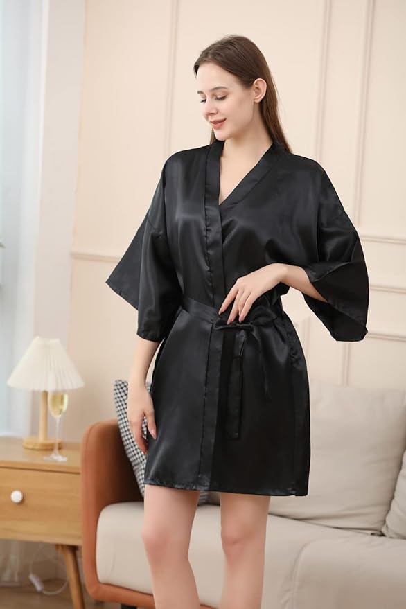 QXQTER Peony Floral Silky Satin Robe Wedding Bridal Party Bride Bridesmaid Robes for Women Dressing Gown Kimono Robe