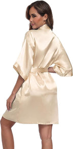Women's Short Satin Robes Silky Bathrobe Bridesmaid Sleepwear for Wedding Party Getting Ready Solid Color