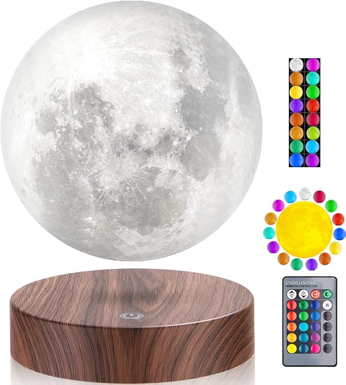 VGAzer Levitating Moon Lamp, Floating and Spinning 3D Moon Light 16 Colors Model ,Gifts for Women,Thanksgiving Christmas Gifts for Kids,Friends