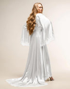 BATHGOWN Women's Satin Robe Black Silk Kimono Bride Robe for Wedding Day Lightweight Long Lace Loungewear Sleepwear