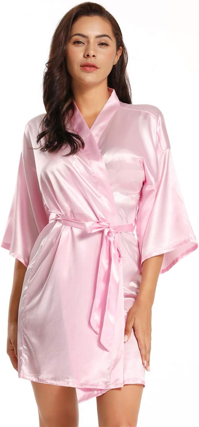 Women's Pure Short Satin Robes Bridesmaid and Bride Silky Robes Summer Sleepwear