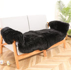 Real Fur Sheepskin Rug with Little Patches, Genuine Fuzzy Wool Sheep Skin Throw Pad for Bedroom Floor Living Room Sofa Luxury Fur Carpet (Black, 2FT×6FT Patchwork)