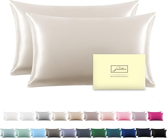 Silk Pillow Cases 2 Pack,Soft Breathable and Sliky Queen Size Pillow Cases Set of 2,Natural Mulberry Silk Pillowcase Set of 2 for Hair and Skin with Hidden Zipper (Beige,20"X 30",2pcs)