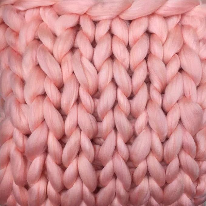 Knit Chunky Blanket Giant Throw Merino Wool Yarn Hand Made Bed Sofa Chair Mat(Pink 40"x60")