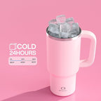 32 oz Tumbler with Handle and Straw: Stainless Steel Insulated Tumbler Keeps Cold for 24 Hours, Leakproof Travel Cup Fits in Cup Holder and BPA-Free, Cotton Candy