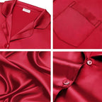 SWOMOG Long Sleeve Pajamas Set Silk Satin Sleepwear Button Down Pjs Loungewear with Pocket