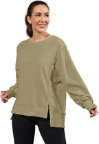 Nirovien Womens Oversized Crewneck Sweatshirt Side Slit Long Sleeve Pullover Slouchy Fit Tops