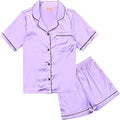QPANCY Kids Satin Pajamas Sets Baby Boy Girl Button-Down Silk Sleepwear 2 Piece Short Sleeve Loungewear Clothes Set