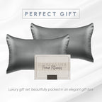 Elegant Comfort 2-Pack Cooling Viscose Satin Pillowcase Set with Hidden Zipper Closure, Silky Smooth for Best Hair and Skin Care-Beautiful Gift Box-2-Piece Satin Pillowcase Set, Standard/Queen, Gray