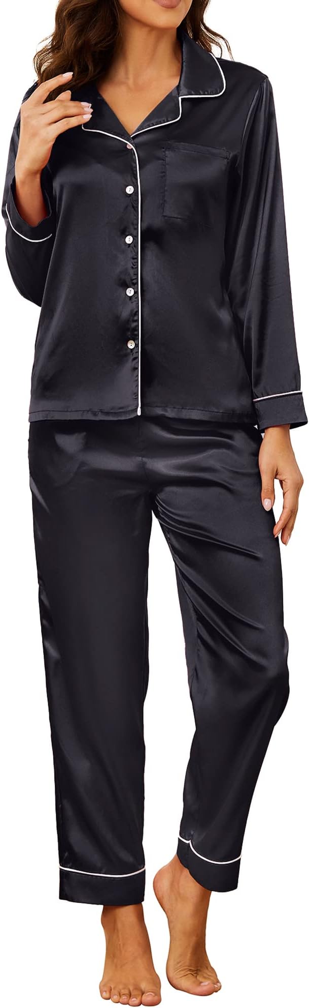 U2SKIIN Women Silk Pajamas Set, Long Sleeve Satin Pajamas for Women Sleepwear Button Down Pjs Set Two-piece