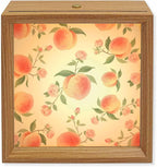 Wood Night Light Box 6.5x6.5in,Summer Fruit Pink Honey Peach Table Lights Wooden Picture Frame with USB Rechargeable Touch LED Lights for Home Decor Desktop Display,Watercolor Plants