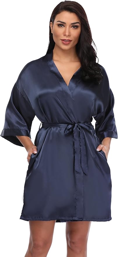 Women's Short Silky Robes Womens Satin Bathrobe Bride Bridesmaid Wedding Party Sleepwear Loungewear