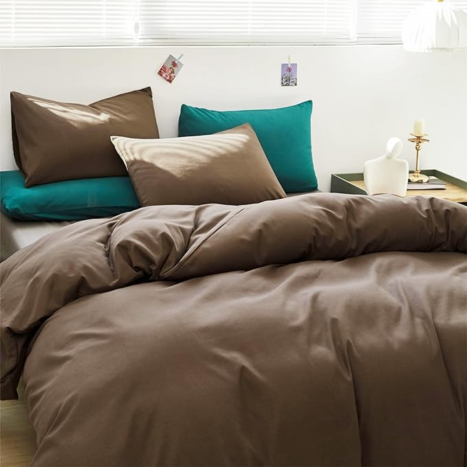 Luxlovery Brown Comforter Set Full Mocha Brown Bedding Comforter Set Chocolate Color Solid Blanket Quilts 3 Piece Chestnut Color Soft Cozy Breathable Bedding Set for Women Men