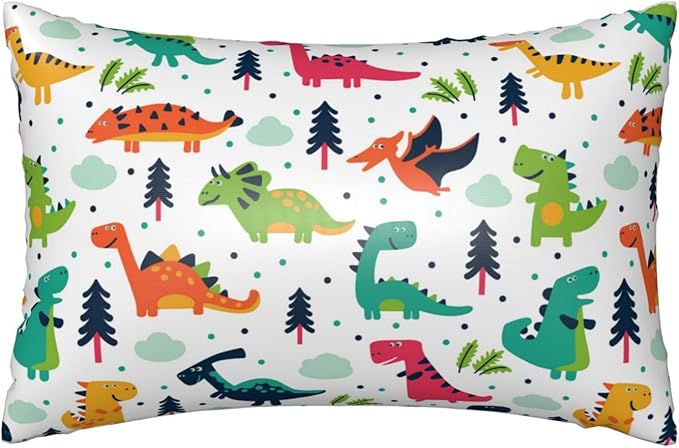 Imitation Silk Pillow Case for Hair and Skin Cute Cartoon Dinosaur Queen Size 1 Pack Satin Pillow Cases with Zipper Super Soft Pillow Cover for Women Bed Sleeping, 20x30 Inches
