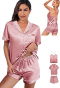 WJing Yi Jia 3Pcs Silk Pajamas Set for Women XS-4XL Satin Pajama Lingerie Pjs Cami Tops Silky Pj Sets Sleepwear Nightwear