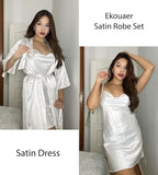 Ekouaer Women's Satin Robe Set Nightgown with Robes Silk Pajama Set 2 Pieces Lingerie Cowl Neck Cami Sleepwear Sets