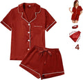 WJing Yi Jia 4Pcs Womens Satin Silky Pajama Sets Short Sleeve Shirt XS-4XL Floral Pajamas Set Soft PJ Loungewear Sleepwear