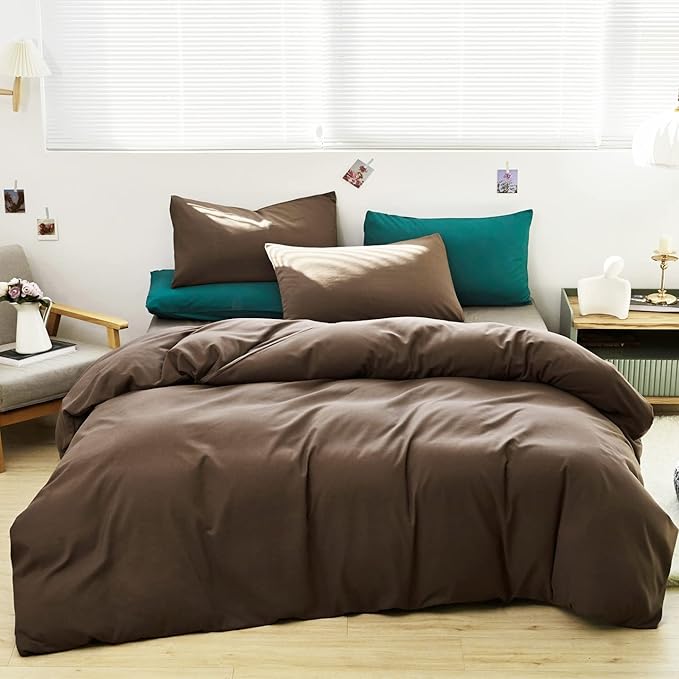Luxlovery Brown Comforter Set California King Chestnut Coffee Bedding Comforter Set Cal King Chocolate Solid Soft Breathable Mocha Blanket Quilts 3 Piece Bedding Set