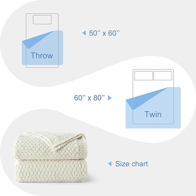 Whale Flotilla Chunky Knit Throw Blanket for Couch and Bed, Ivory Decorative Cozy Fleece Blanket, Reversible Soft Fuzzy Woven Throws, 50x60 Inch