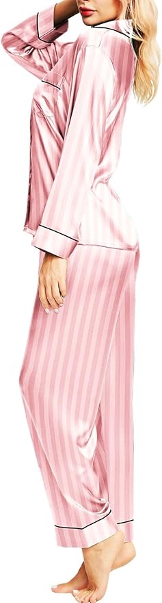 SIHA Satin Silk Pajamas for Women Pajama Set With Long Sleeve Button-Down Satin Pajamas Sleepwear XS-3XL