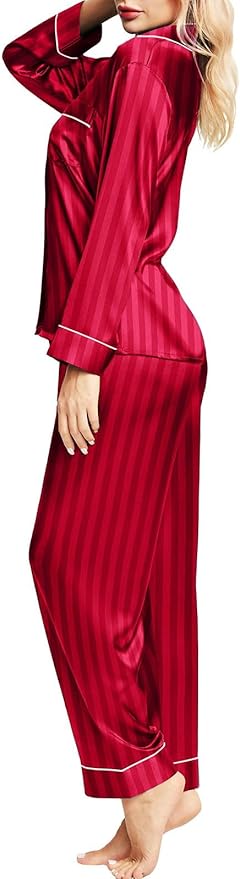 SIHA Satin Silk Pajamas for Women Pajama Set With Long Sleeve Button-Down Satin Pajamas Sleepwear XS-3XL