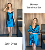 Ekouaer Women's Satin Robe Set Nightgown with Robes Silk Pajama Set 2 Pieces Lingerie Cowl Neck Cami Sleepwear Sets