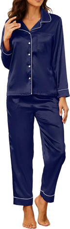 U2SKIIN Women Silk Pajamas Set, Long Sleeve Satin Pajamas for Women Sleepwear Button Down Pjs Set Two-piece