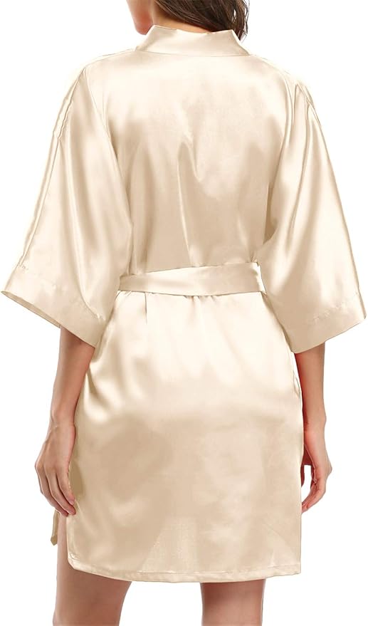 Giova Women's Satin Robe Bride & Bridesmaid Wedding Party Bathrobe Short Kimono Gown