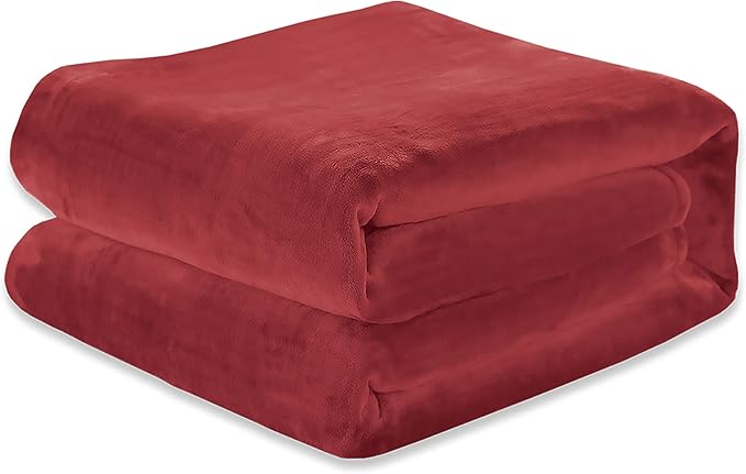 Elegant Comfort Luxury Velvety Feel Blanket, All-Season Lightweight Blanket, Ultra Plush, Soft, Cozy-Fuzzy Flannel Fleece for Couch, Sofa, Bed, Travel, Solid Design, Full/Queen, Burgundy