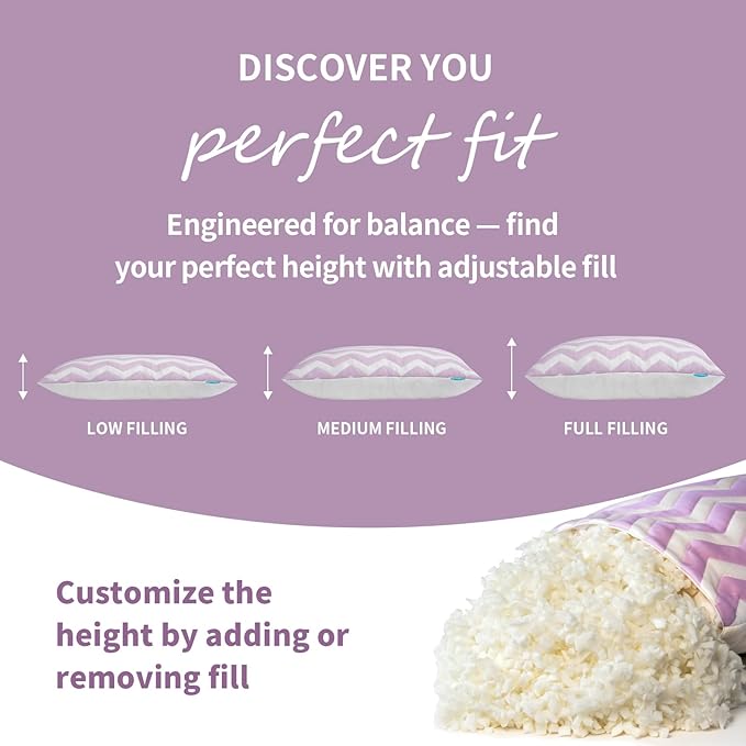 Dreamara Cooling Bed Pillows Queen Size Set of 4 – Adjustable Loft Shredded Memory Foam Pillows for Side, Back & Stomach Sleepers, Supportive & Breathable for Hot Sleepers (Mauve)