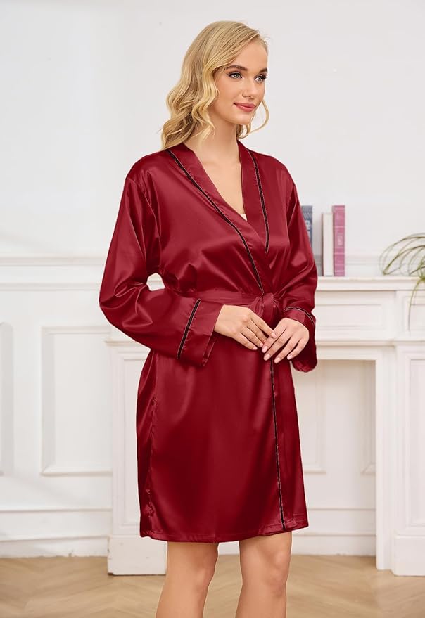 Satin Robes for Women Elegant Satin Kimono Silk Bathrobe for Wedding, Bridal Party, Silk Sleepwear, and Loungewear