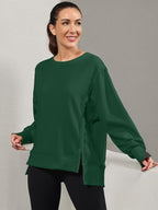 Nirovien Womens Oversized Crewneck Sweatshirt Side Slit Long Sleeve Pullover Slouchy Fit Tops